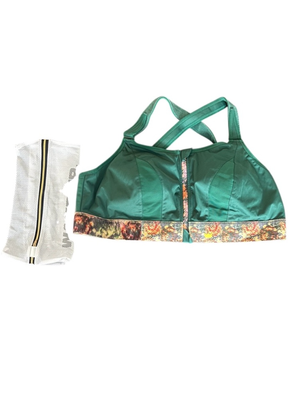 SHEFIT NWOT Ultimate Sports Bra in Green with Multicolor Band - Size 4 Luxe